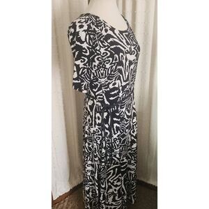 Nina Leonard navy blue leopard print maxi dress with braided tie stretchy NWOT